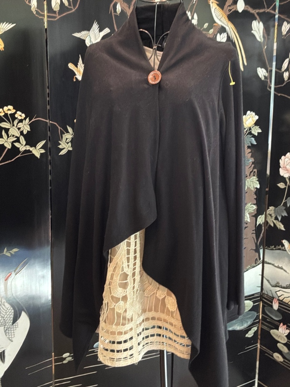 Bobeau Black One-Button Asymmetrical Fleece Wrap Cardigan Sweater